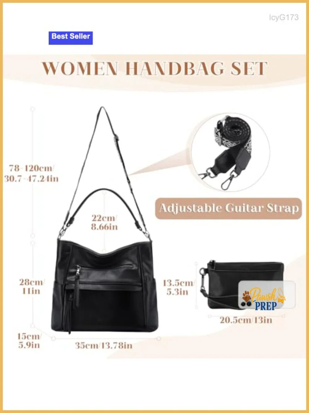 Women's Medium Hobo Bag Vegan Leather Purse with Pouch and Crossbody Strap